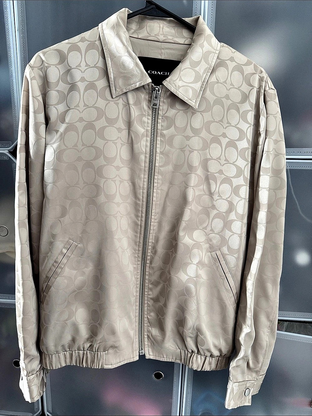Coach Signature Zip Front Jacket Monogram Bomber Cream Medium